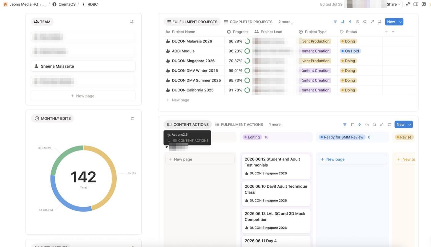 Client operations dashboard in Notion